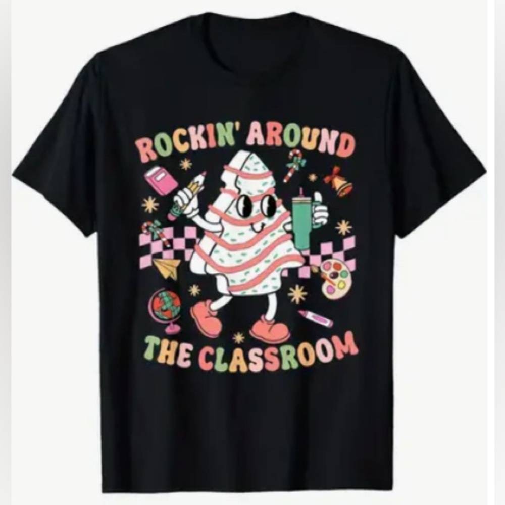 Teacher Christmas Tee Rockin Around the Classroom